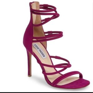 Steve Madden Tito Fuchsia Suede Strappy Stiletto Dress Sandals Size 5.5